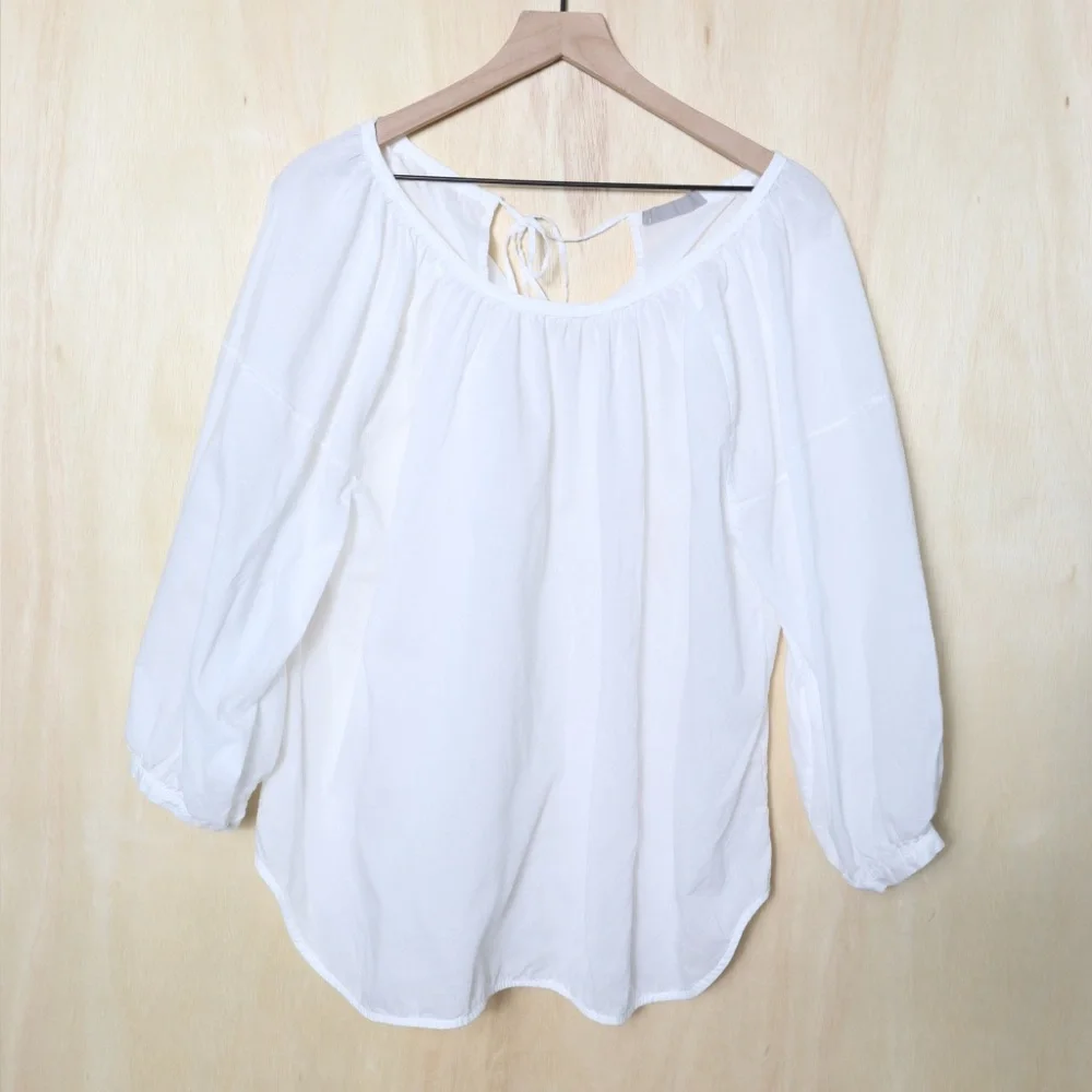 Everlane‎ Cotton Puff Sleeve Tie Back Blouse White Size 8